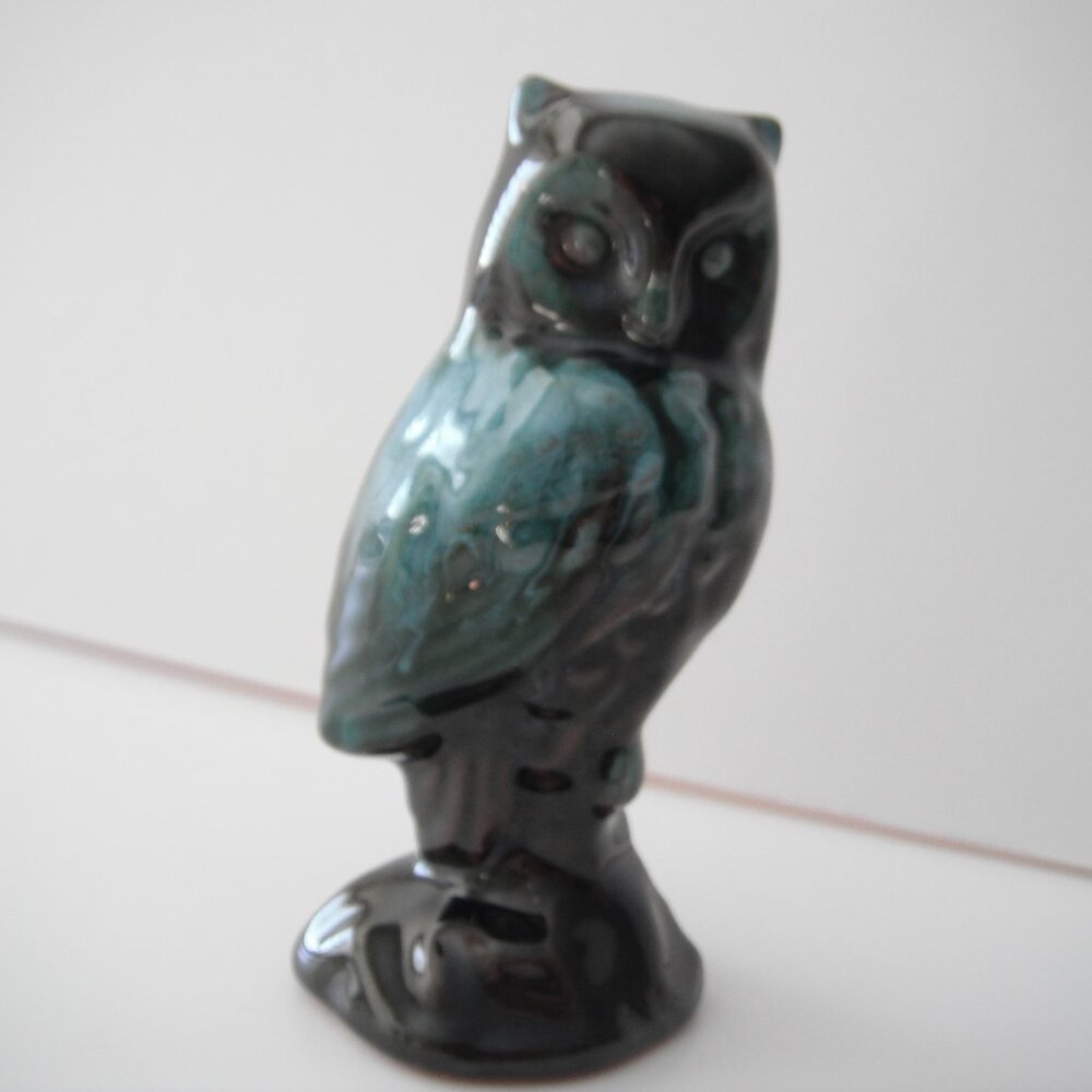 Vintage Blue Mountain Pottery Ceramic Owl Figurine Statue Green/Black Canada